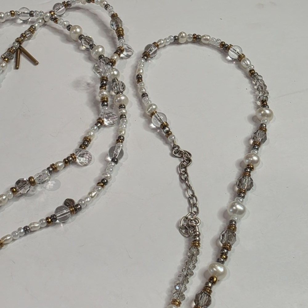 SILPADA Stardust 54 Sterling Silver Brass Pearl Crystal Beaded Necklace - Picture 9 of 12